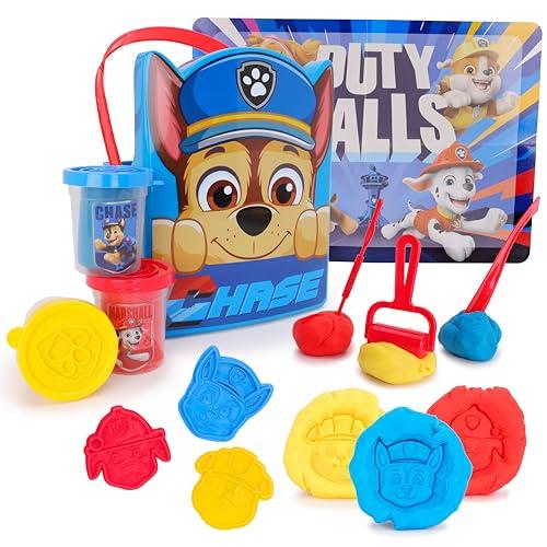 Toyland® Set attività con secchiello per pasta modellabile Chase Paw Patrol da 12 pezzi - plastiline formine, rullo timbri, 1 schermo gioco lavabile e 1 secchiello - Giocattoli per attività creative