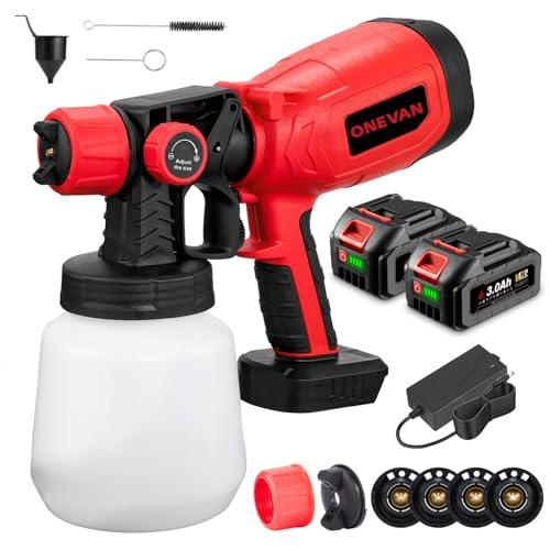 ONEVAN verniciatore a spruzzo a batteria, 900 ml pistola per verniciare con 2 batterie da 3000 mAh, portata 550 ml/min, elettrica pistola a spruzzo per pittura murale incl. 4 ugello