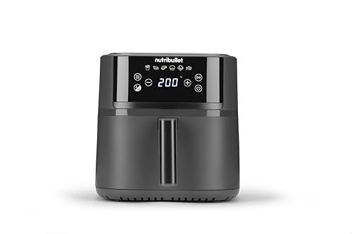 Nutribullet Crisplite NBA0611DG, Friggitrice ad Aria 6L Capacità, Controllo Digitale Temp 80-200°, No PFAS, 6 Impostazioni Automatiche, Touch, Cestello Lavabile in Lavastoviglie, 1700W, Nero Opaco