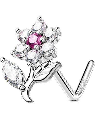 OUFER 20G Fiore Piercing Naso Argento 925 L Piercing Naso Donna Anellino Transparent CZ 7 mm Nose Stud Gioielli Per Il Corpo Per Le Donne
