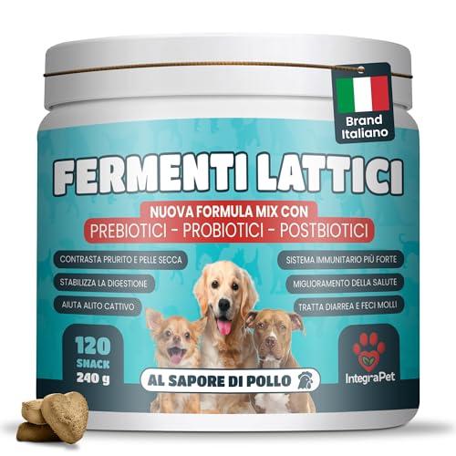 IntegraPet PROBIOTICI PER CANI e FERMENTI LATTICI per Salute Intestinale e Prurito 120 Snack- Probiotico Cane Intestino Dermatite e Diarrea-Brand Italiano