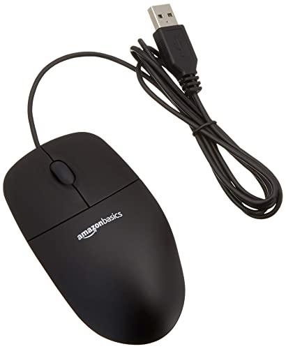 Amazon Basics - Mouse ottico nero con USB e 3 pulsanti per Windows e Mac OS X