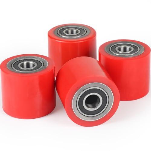 SWAWIS 4 pezzi Ruote Transpallet Poliuretano 80 x 70mm Asse 20 mm con Cuscinetti a Sfera Ruota Carico Massimo 600 KG Ruote di Ricambio per Transpallet Manuale