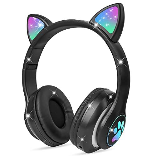 AXFEE Cuffie Bluetooth per Bambini, LED Cuffie Cablate/Wireless con Orecchio di Gatto, Pieghevole Audio Stereo HD Over-Ear Cuffie per Studiare/Viaggiare, 105dB Volume Limited, Bluetooth 5.0 Version