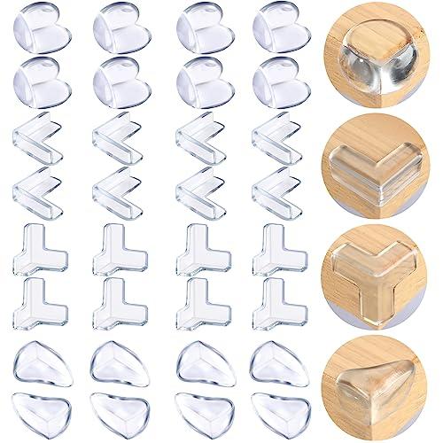 32 Pezzi Paraspigoli per Bambini, GUYUWE Paraspigoli Angolari In Gomma Para Spigoli Bimbi Trasparenti per Tavolo e Mobili - Adesivo Acrilico EXTRA STRONG-4 Forme