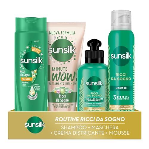 Sunsilk Kit Ricci da Sogno, con Shampoo 250ml, Maschera 1 Minute WOW 180ml, Crema Districante 200ml e Mousse 200ml, per Capelli Ricci Definiti ed Elastici a Lunga Tenuta, Anticrespo Capelli