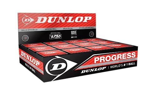 Palline da squash Dunlop Progress Red, 12 palline, per giocatori ricreativi e hobbistici - velocità media