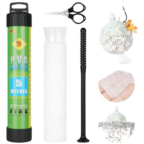OFFCUP Kit in rete Pva con forbici, 5 m Pva Mesh pesca alla carpa, accessori per borsa in rete Pva con imbuto e sistema a stantuffo, ricarica rapida per boilie, esca, alimentazione