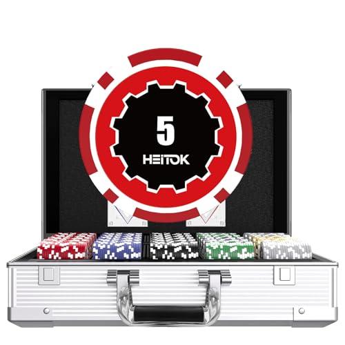 HEITOK Casino Poker Set con chip numerati 1000 pezzi per carte di credito, 11,5 Gram with Playing Cards Waterproof for Texas Hold'em, Blackjack Gambling, Card Club or Late Night Poker Games