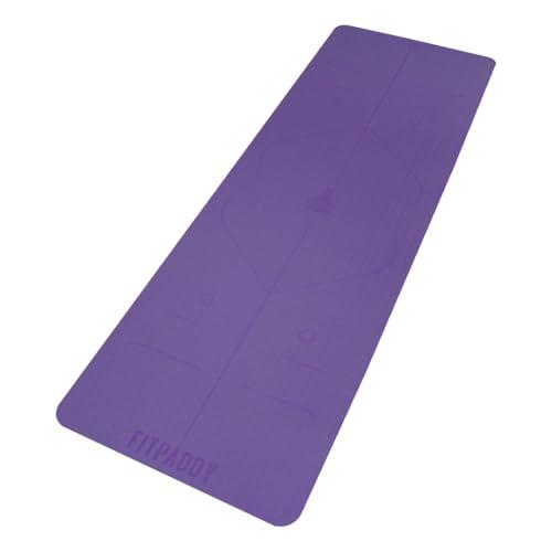 Tappetino Yoga Fitness Pilates - spessore 6 mm - Antiscivolo - Linee Guida Allineamento - 183x61 cm - TPE 100% riciclabile (Viola)