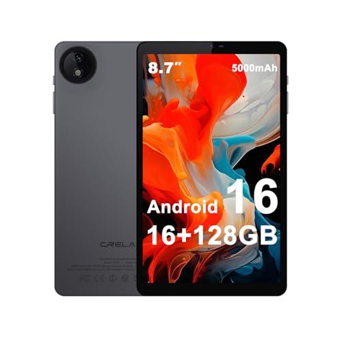 Crelander Tablet Android 16 da 8,7 pollici, 16 GB + 128 GB, con display Incell da 1340 x 800, fotocamera da 5 MP + 13 MP, batteria da 5000 mAh, Bluetooth/Wi-Fi, mini tablet Android con custodia