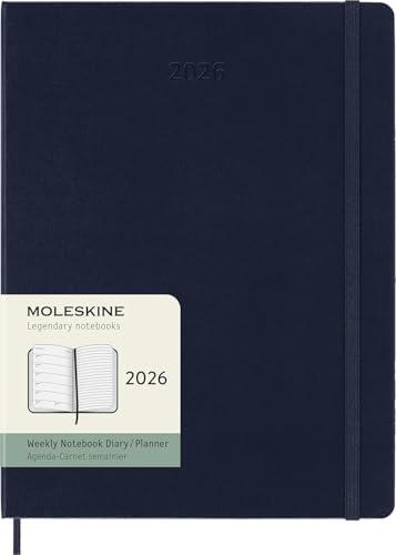 Moleskine Weekly Planner, Agenda Settimanale 2026 12 Mesi Con Spazio Per Note, Con Copertina Rigida e Chiusura Elastica, Formato XL 19 x 25 cm, Colore Blu