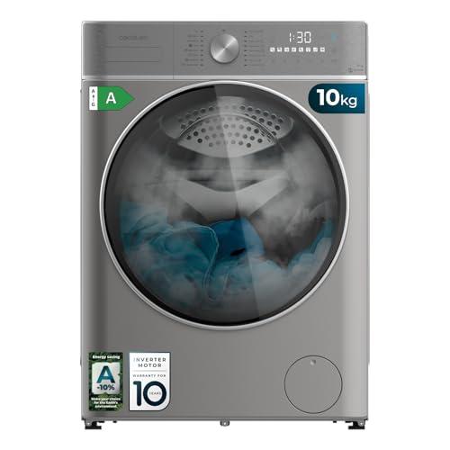 Cecotec Lavatrice 10 Kg di carico frontale Bolero DressCode 10800 Inverter Steel A. 1400 giri/min, 16 programmi, classe A, motore inverter plus, vapore SteamMax, lavaggio intelligente e rilevatore di