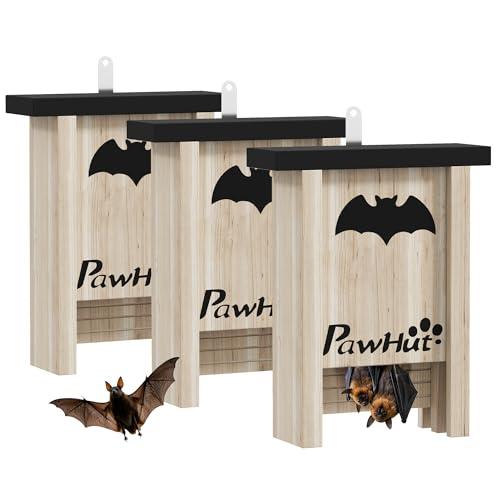 PawHut Set di 3 Casette per Pipistrelli in Legno di Abete, Rifugio per Pipistrellini per Giardino ed Esterni, Bat Box Facile da Appendere, 18x6x22.5 cm, Legno Naturale