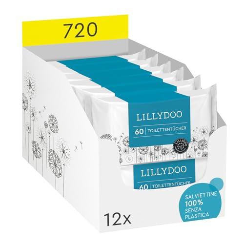 Salviettine gettabili nel WC LILLYDOO, 720 pezzi (12 x 60), 100% in tessuto senza plastica, senza profumi e delicate sulla pelle
