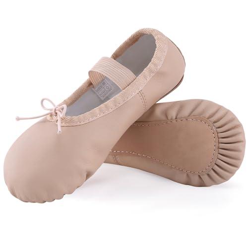 ZDQ Scarpette Danza Classica in Pelle Bambina Scarpe da Ballo Donna Ragazze Pilates Yoga Ginnastica Ballerina per Bambini e Adulti Beige 28