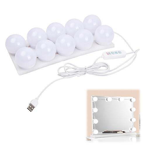 Jinlaili Luci da Specchio, 10 Lampadine Dimmerabili, Luci da Specchio a LED in Stile Hollywoodiano, Lampade da Toeletta, Lampada da Trucco a LED con 3 Colore, Luci per Trucco per Specchio Cosmetico
