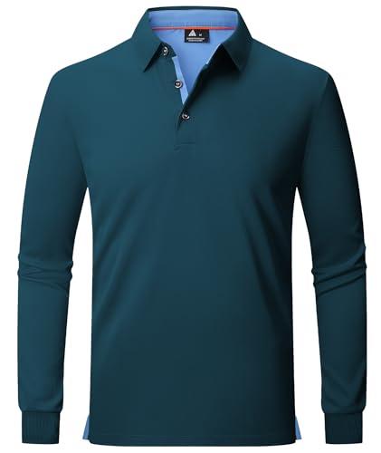zitysport Polo Uomo Manica Lunga Traspiranti Asciugatura Rapida Camicie a Maniche Lunghe Uomo Camicie Estive Bottoni Uomo Camicia Sportiva Casual Basic Regular Fit Golf Polo Shirt(L Verde Turchese)