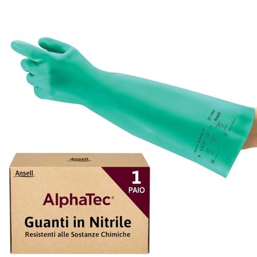 Ansell AlphaTec 37-185 Guanti da Lavoro Nitrile, Resistente alle Sostanze Chimiche, Protezione Industriale, Chimico e Alimentare, Guanto Antinfortunistici, Verde, Taglia S (1 Paio)