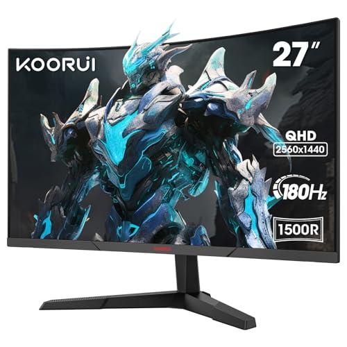 KOORUI Monitor Gaming 27 Pollici, Curvo 1500R 2560X1440 (QHD), 180HZ 1ms Mornitor, DCI-P3 90%, Pannello ultra Sottile, Inclinazione Regolabile, Supporta HDMI/DP