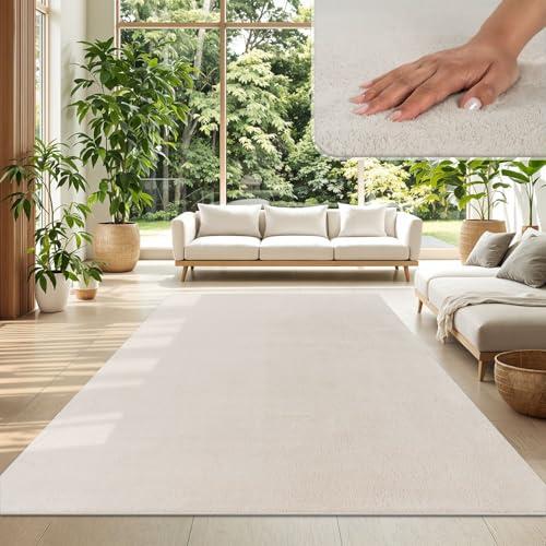 TT Home Tappeto Salotto Pelo Corto Monocolore Design Moderno Lavabile, Colore: Crema, Dimensione:200x280 cm