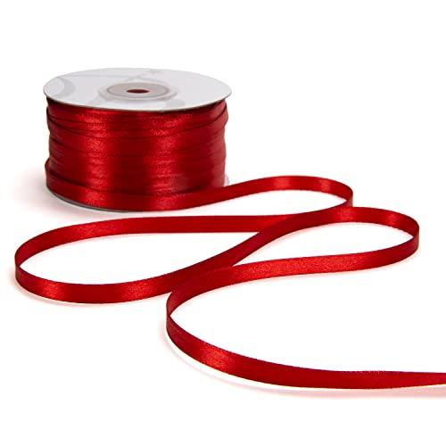 Nastro Doppio Raso 06mm X 100 Metri per Artigianato, Natale, Decorazioni, Adatto Per confezionare Regali, Feste di Compleanno, Matrimoni, Bomboniere (Rosso)