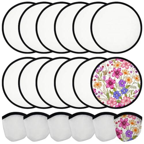 BAOZOON 12 ventagli pieghevoli bianchi a disco volante con borsa a sublimazione, ventagli pieghevoli su entrambi i lati, in tessuto, per feste divertenti, bomboniere estive all'aperto (bordo bianco)