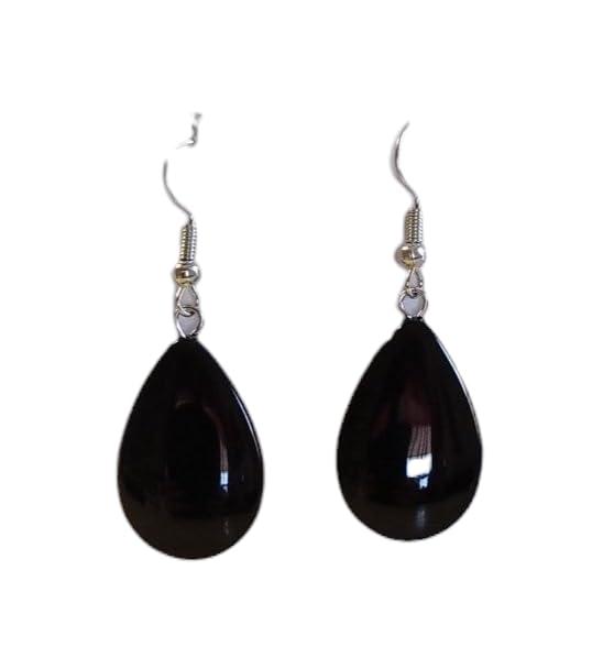 Orecchini A Goccia Lacrima Con Pietre Naturali,Estivi Idea Originale per Regalo Natale,Fatto a Mano, Gioielli Donna (Ossidiana, ss)
