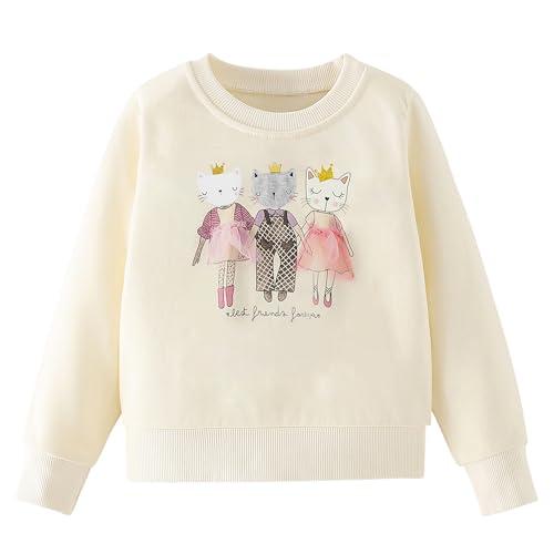 Gumyoss Felpa Unicorno Bambina Pullover Bambine in Cotone Magliette Manica Lunga Bambina Autunno Inverno Senza Cappuccio Felpa Bambine e Ragazze, Gatto Beige, 9 Anni