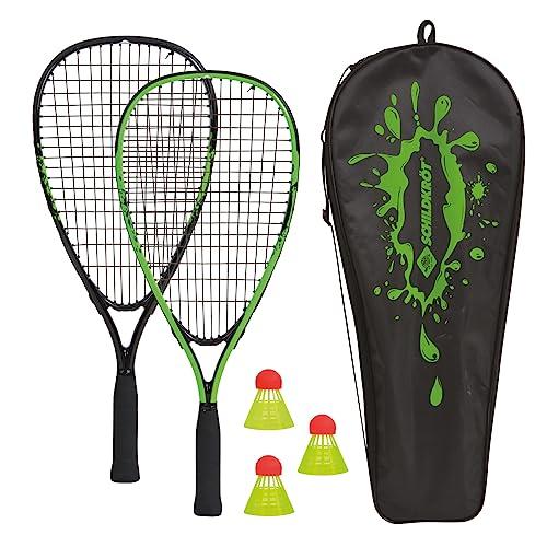 Schildkröt Set da Speed Badminton, 2 Pratiche Racchette in Alluminio, Lunghezza 54,5 cm, 3 Volani Resistenti al Vento, Borsa di Qualità Verde/Nero, 970906