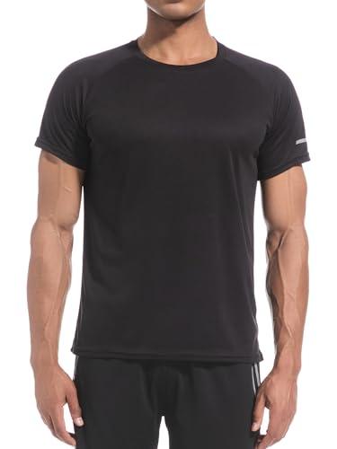Camicie da allenamento in rete da uomo Dry Fit camicie da palestra ad asciugatura rapida atletica maglietta a maniche corte traspirante, nero, XL