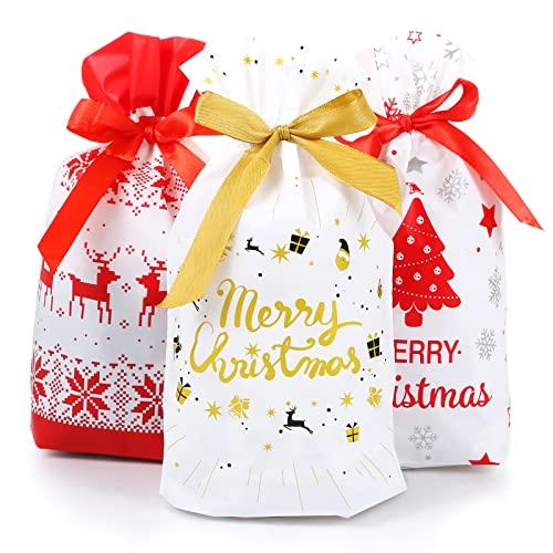 GWHOLE 30 Pezzi Sacchetti Regalo di Natale, Bustine Motivo Natalizio, Borsa di Stoccaggio per Caramelle