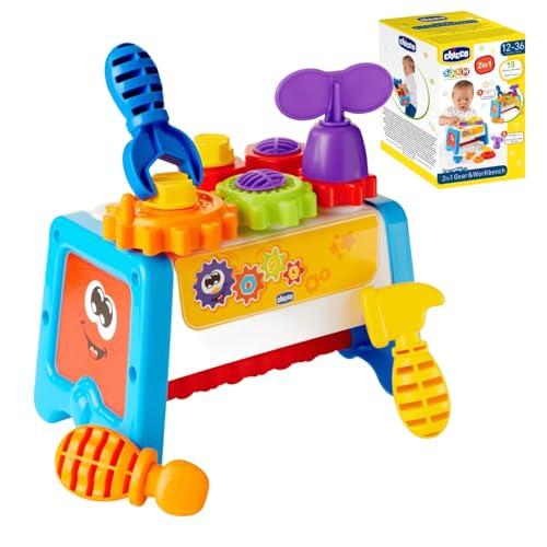 Chicco Cassetta degli Attrezzi 2 in 1, Banco da Lavoro per Bambini con Attrezzi Giocattolo, Gioco STEM con 15 Pezzi tra Cui Martello, Cacciavite e Chiave Inglese - Giochi Educativi 1 Anno - 3 Anni