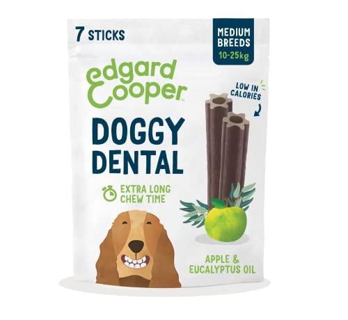 Edgard & Cooper Snack per Cane Stick Dentali Naturale 7 Bastoncini da Masticare, igiene dentale, tempo di masticazione lungo, alito fresco (Mela e Eucalipto, Medio)