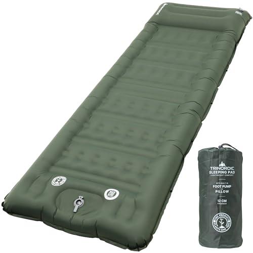Trinordic Materassino Gonfiabile Spesso Campeggio - 12 cm Extra Spesso e Largo con Pompa a Pedale e Cuscino - Materasso Gonfiabile Singolo Leggero per Avventure, Trekking e Bikepacking