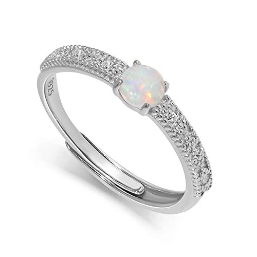 Meissa Anelli donna Opale Anello antistress con pietra natale Anelli regolabile in argento 925 Anelli a fascia Misura regolabile da 9 a 16,5 gioielli donna idee Regalo, Argento