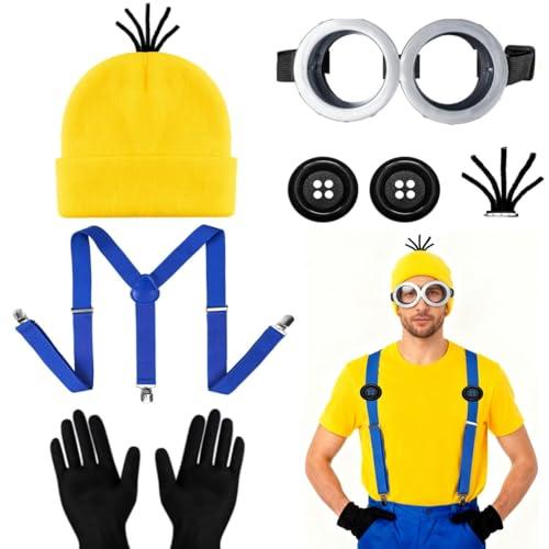 Humairc Costume Giallo Kit Occhiali Giallo Cosplay Carnevale Halloween Accessori Cosplay Costume da Giallo Donna Uomo Bambino Costume Halloween - Occhiali Cappello Giallo Guanti Neri