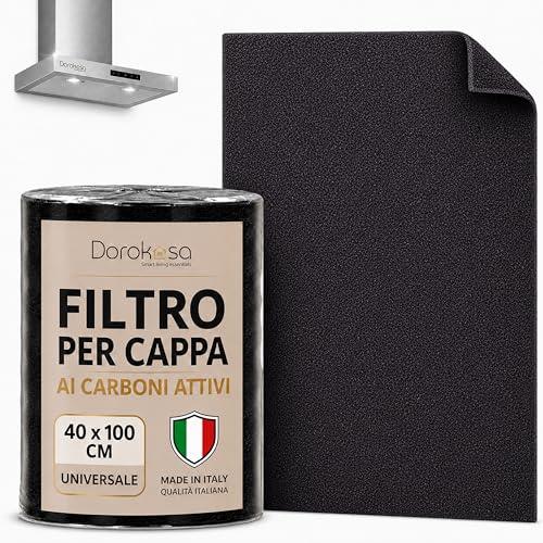 Filtro Cappa Cucina Universale ai Carboni Attivi 40x100 cm | Telo Antigrasso Antiodore Ritagliabile | Filtri per Cappa Cucina a Ricircolo | Compatibile con Tutte le Cappe Aspiranti | Made in Italy