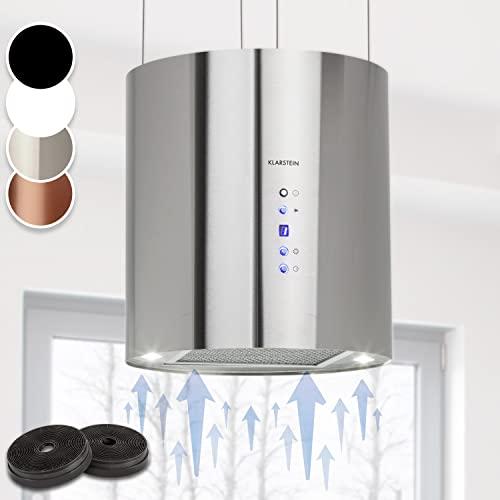 KLARSTEIN Barett - Cappa da Cucina, Cappa Aspirante ad Isola, Ø 35 cm, 190 W, Fino a 560 m³/h, 3 Livelli di Potenza, Illuminazione LED, Acciaio Inox, Argento Chiaro