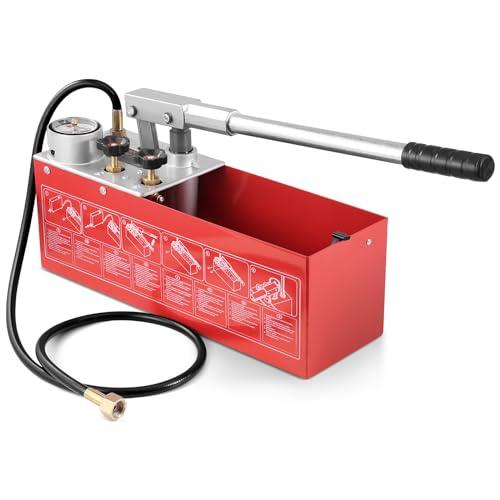 VEVOR Pompa di Prova Idrostatica, Max 25 Bar/362 PSI, Kit Tester Manuale della Pressione dell'Acqua Idraulica a Doppia Valvola con Manometro Serbatoio Acqua da 2,8 Gal, Tubo da 4,6 Piedi