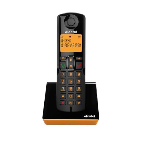 ALCATEL S280 - Telefono Fisso Cordless DECT - Design Compatto - Grande Display Retroilluminato - Vivavoce - Funzione Blocco Chiamate - Rubrica da 50 Contatti - Nero/Arancione