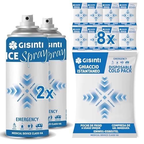 Gisinti Kit Ghiaccio Istantaneo + Ghiaccio Spray Ideale per Borse Mediche Sportive Calcio Basket Tennis Futsal Conf. 8 Ghiacci Istantanei + 2 Ghiacci Spray