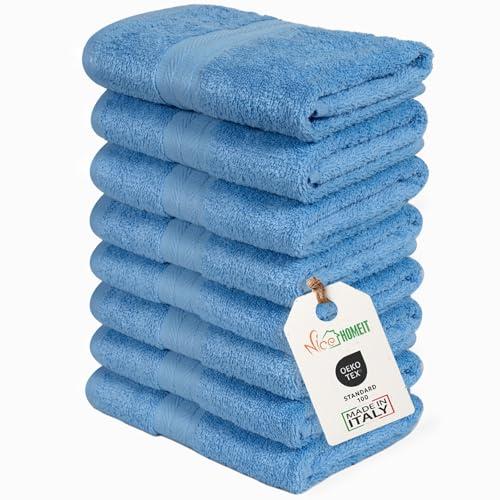 nice homeit Set 8 Asciugamani viso e ospite in Cotone 35x55 in 100% cotone filato ad anello – set asciugamani bagno viso e bidet Extra Morbidi e Assorbenti. MADE IN ITALY - AZZURRO