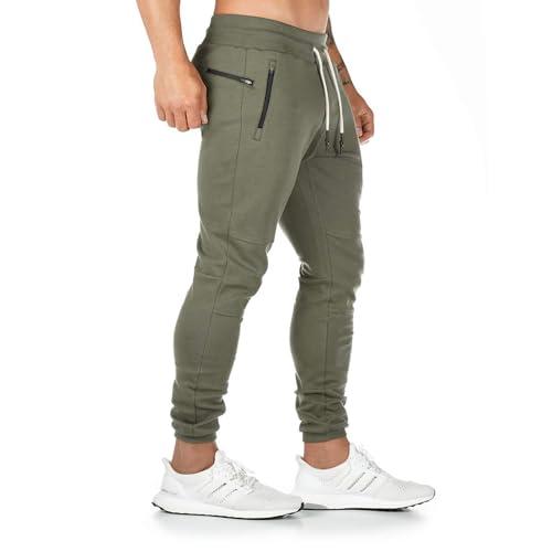 Yageshark - Pantaloni da jogging da uomo, in cotone, per fitness, slim fit, per il tempo libero, verde, L/sottile