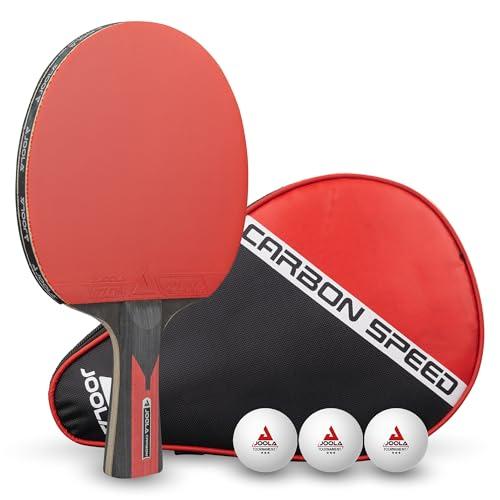 JOOLA Carbon Speed Racchetta da Ping Pong Professionale + 3 Palline + 1 Borsa Portable da tennis da tavolo, rosso/nero, 5pz