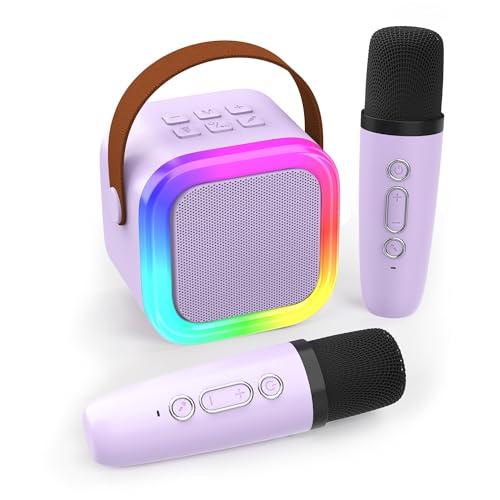 Koolcover Mini macchina per karaoke per bambini e adulti, altoparlante Bluetooth portatile con 2 microfoni wireless, giocattoli regalo di compleanno per ragazze dai 4, 5, 6, 7, 8, 9, 10 + feste in