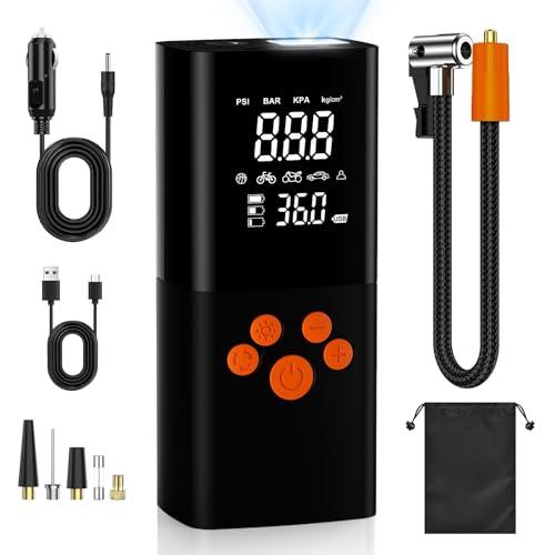 160PSI Compressore Aria Portatile 10000mAh,Portable Electric Air Compressor auto con 5 Modalità, Schermo LCD Digitale e Torcia LED, Pompa Elettrica per Bicicletta, Auto, Moto