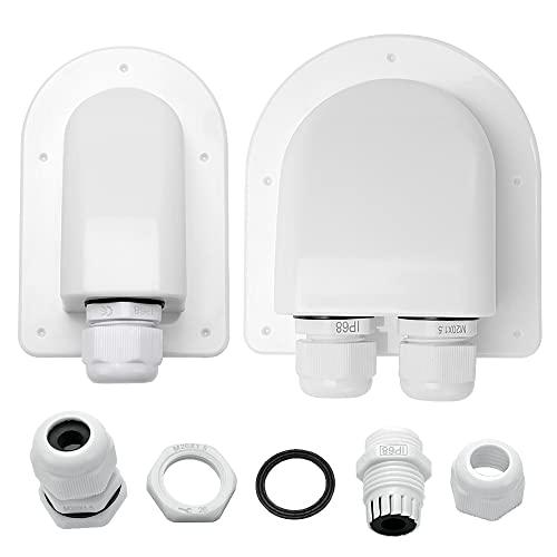 VooGenzek 2 Pezzi ABS Passacavo Solare Impermeabile, Collegamento Solare Impermeabile ABS a Separare & Doppio Entrata del Cavo per Cavo 6-12 mm, per Pannelli Solari di Camper, Roulotte, Barca