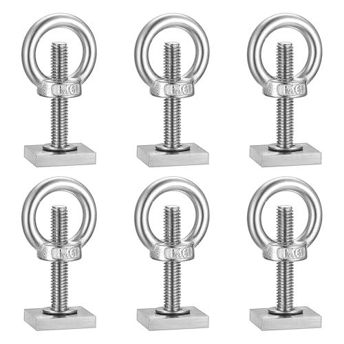 6 Pz Adattatore per Binario a T, M6x35mm Bulloni per Binari a T, Viti Scorrevoli T Track, Viti Bulloni a Testa Quadrata in Acciaio Inox con Dadi e Rondelle per Portapacchi a Binario(M6 Dado Anello)