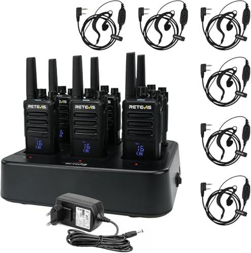Retevis RT668H Walkie Talkie con Caricatore a 6 Vie, Schermo Nascosto Radio Bidirezionale Senza Licenza, Tipo C, Robusto Walkie-Talkie con Auricolare per la Scuola, Produttore (6 Pz, Nero)